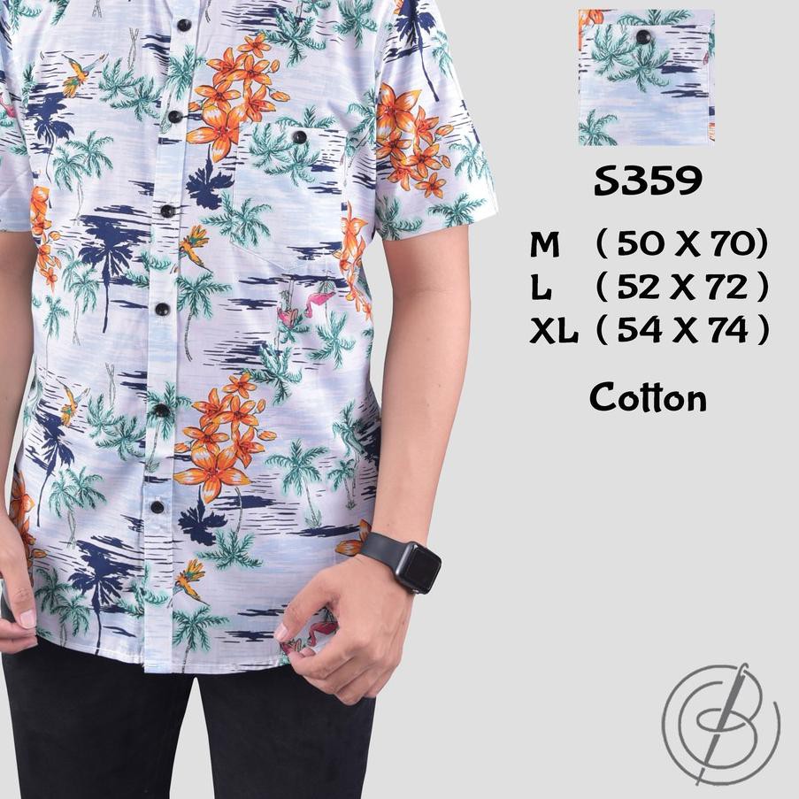 miv#247 Baju Hem Kemeja Pantai Putih Lengan Pendek Pria Cowok Motif Pohon Kelapa Distro  S359 `