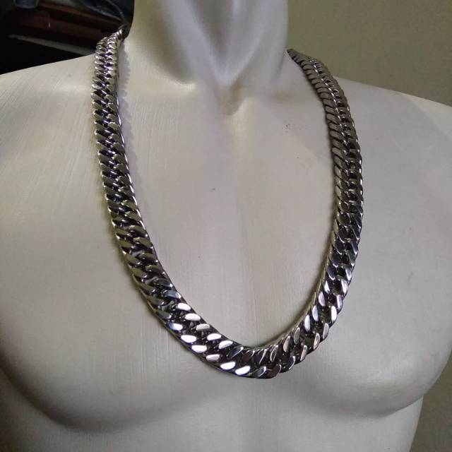 KALUNG PRIA RANTAI SUPER BIG SIZE TITANIUM SILVER PANJANG 65 - 80CM