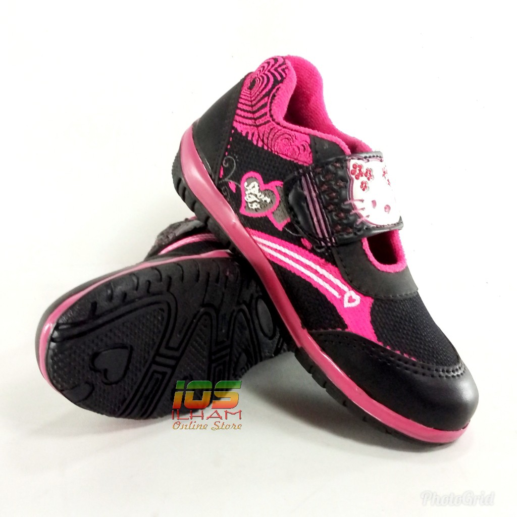 Sporty LB Love Hello Kitty Sepatu Anak TK Perempuan Size 26-30 Hitam Pink