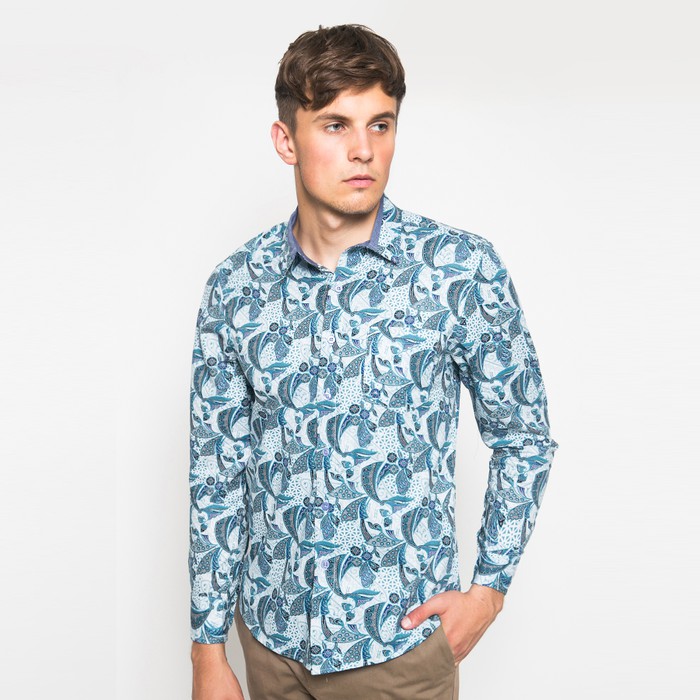 Kemeja Batik Pria Biru 6063 Lengan Panjang YEGE