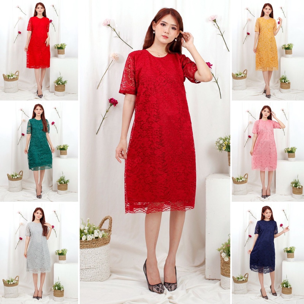 (S-XL + JUMBO XXL) Dress Big Size Brukat Jumbo Dres Brokat XXL Bigsize XXXL Dress Natal Imlek MURAH