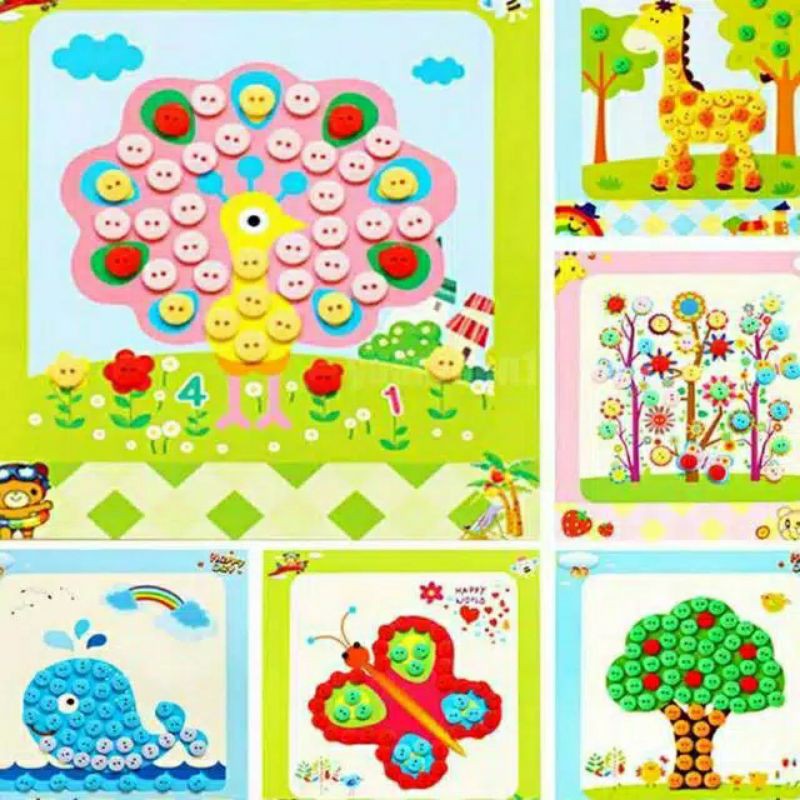 

mainan edukasi tempel sticker kancing / cut and paste / sorting warna kancing