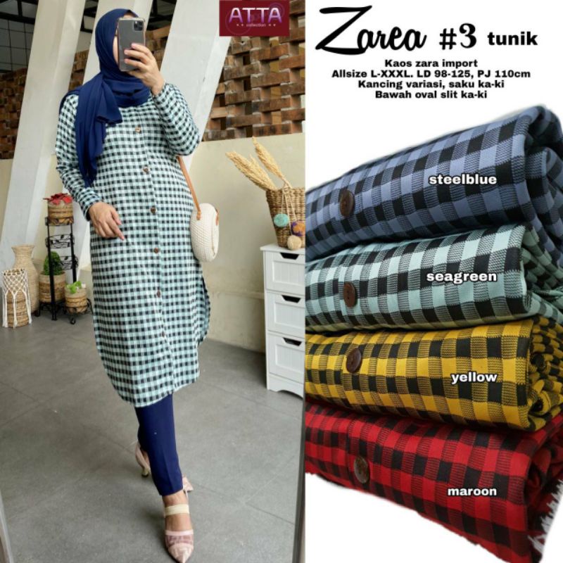 BAJU ATASAN WANITA JUMBO BIG SIZE  KAOS ZARA LD 98-125// ZAREA # 3 TUNIK BY ATTA FASHION HQ/TUNIK KA