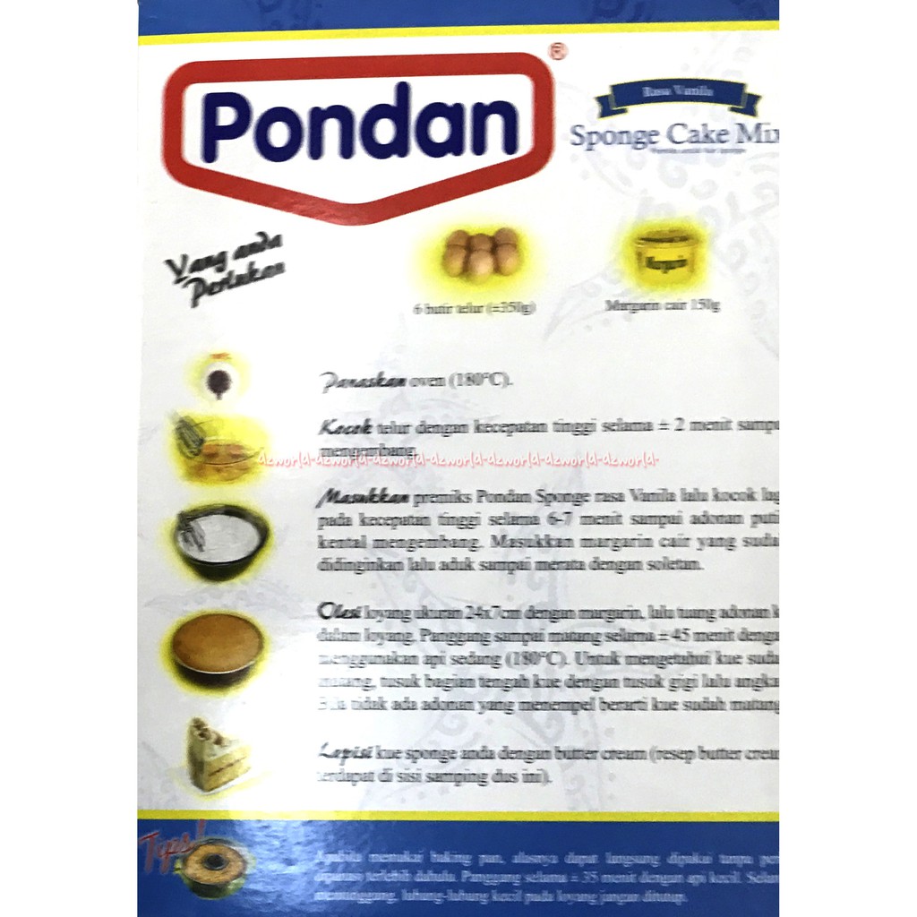 Pondan Sponge Cake Mix 400gr Rasa Vanilla Vanila Tepung Instan Membuat Kue Bolu Spon Kek Vanila Premiks Instan Pandan