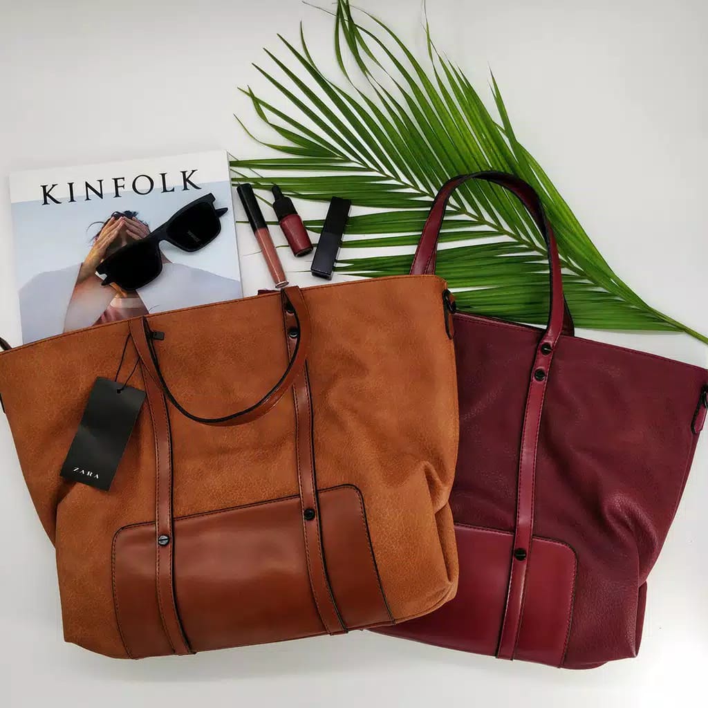 QH Totebag Import Tas Zara Basic Trafaluc fashion wanita simple #B003 Muat Laptop