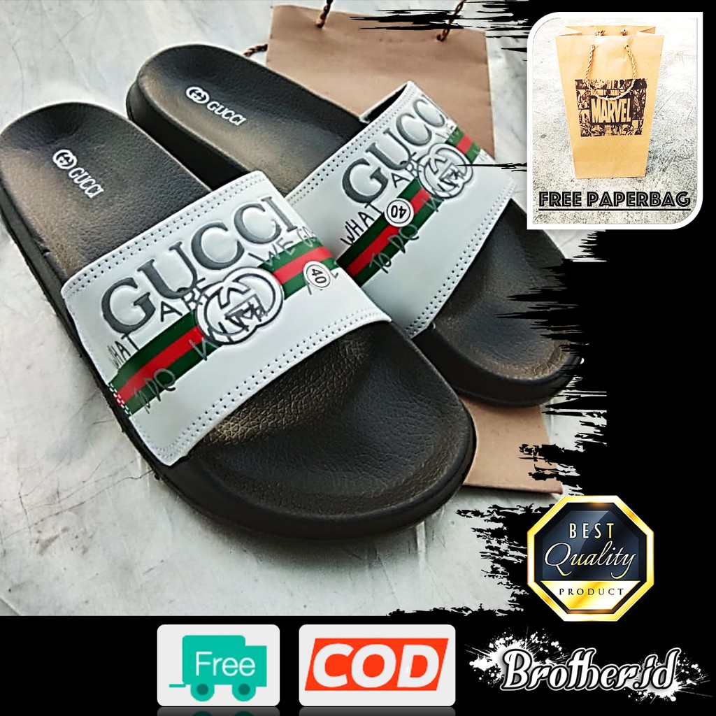 Sandal gucci timbul semi import karet / sendal gucci Flipflop / Sandal Pria Wanita - Putih Hitam