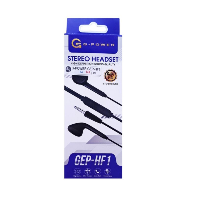 G-POWER EARPHONE HEADSET HANDSFREE GEP-HF01/HF1 HD HIGH STEREO