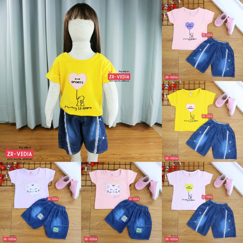 Setelan Yura Uk 3-4 Tahun / Set Baju Balita Perempuan Atasan Celana Anak Cewek Harian Kaos Adem