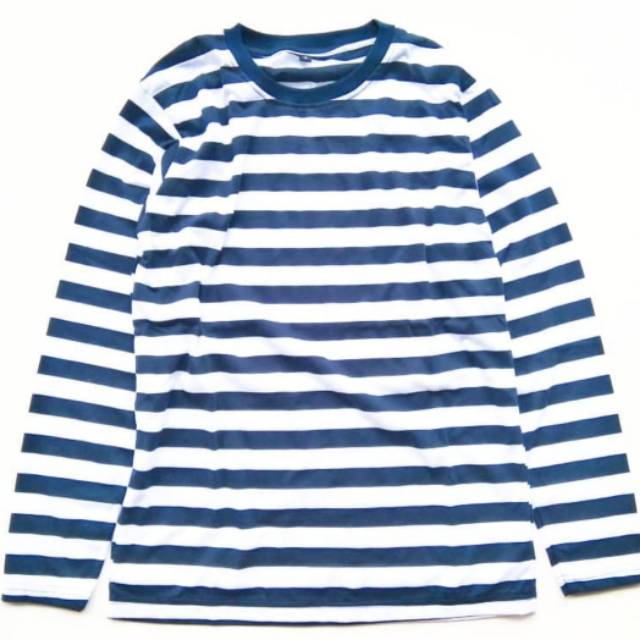 KAOS STRIPE LONG BIG NAVY PUTIH  COTTON CVC