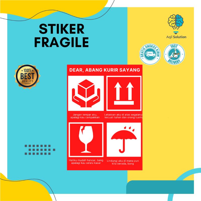 [50 pcs 7x9cm ] Stiker Fragile Stiker Pengingat kurir Label Pengiriman Makanan, Stiker Lucu Jokes ukuran besar