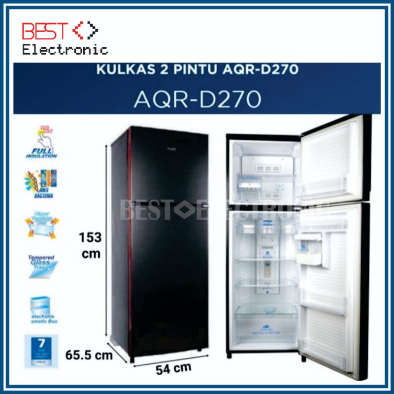 KULKAS 2 PINTU AQUA AQR-D270 DS (DARK SILVER)