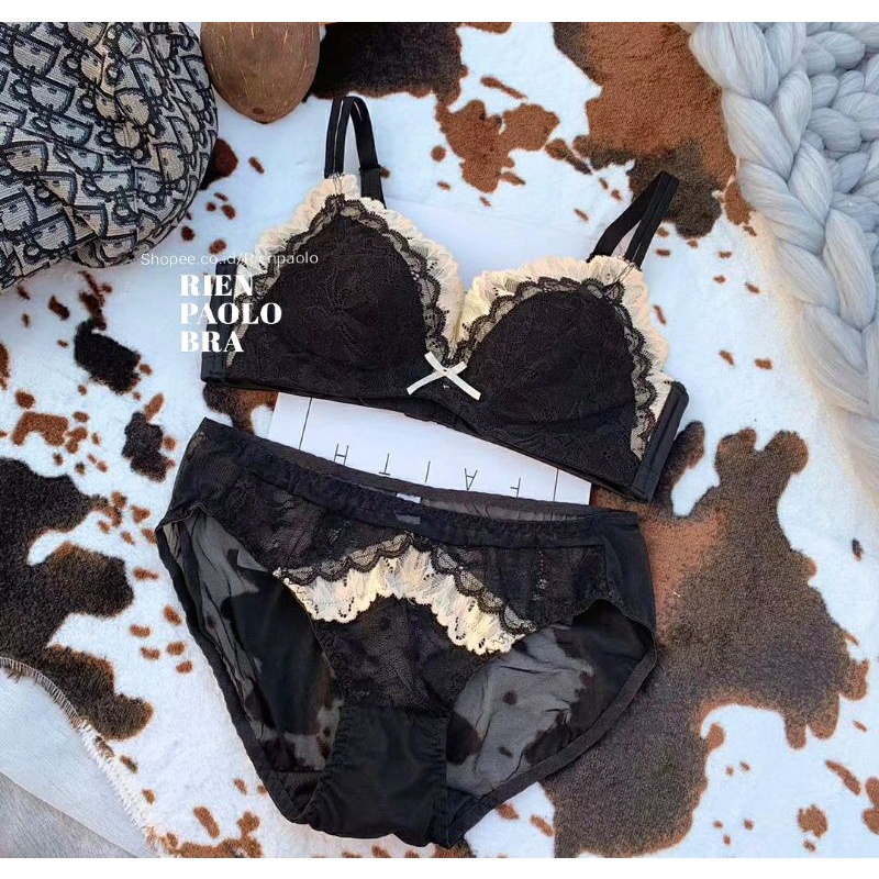 Bra Set Wanita BH Celana Dalam Tanpa Kawat Motif Bordir Bunga Premium Rien Paolo 826