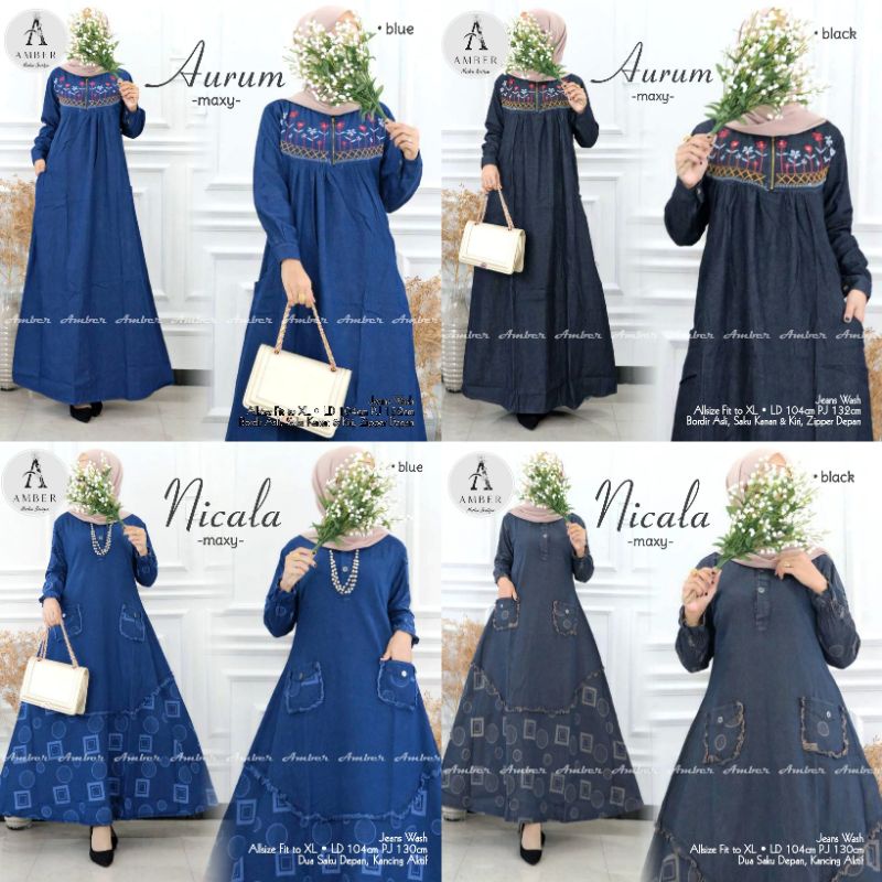 Gamis wanita 2021 modern / Maxi dress jeans / gaun panjang denim lembut