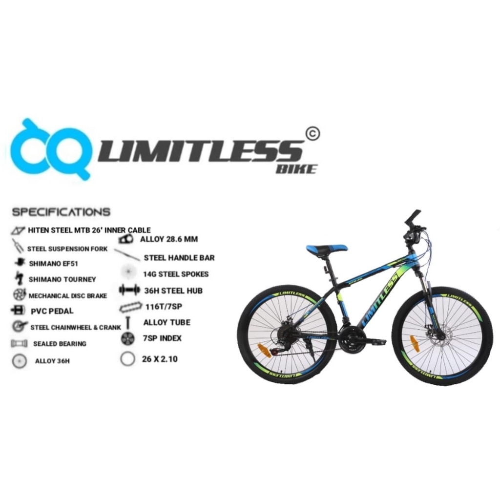 Sepeda MTB 26 Inch Limitless 003 Shimano Inner Cable NEW