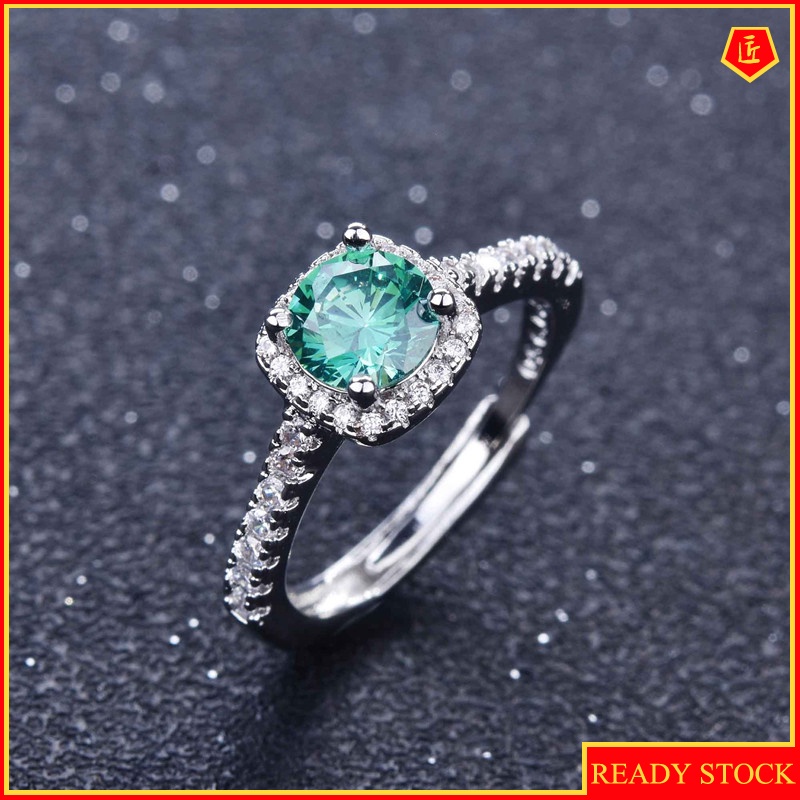 [Ready Stock]Classic Carat Blue Green Moissanite Ring