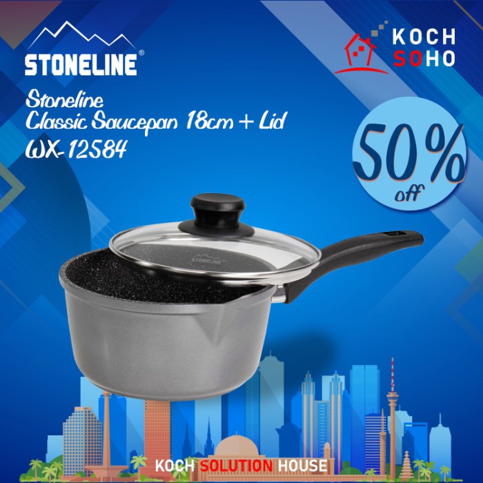 STONELINE CLASSIC SAUCEPAN 18CM + LID (PFOA&PTFE FREE)