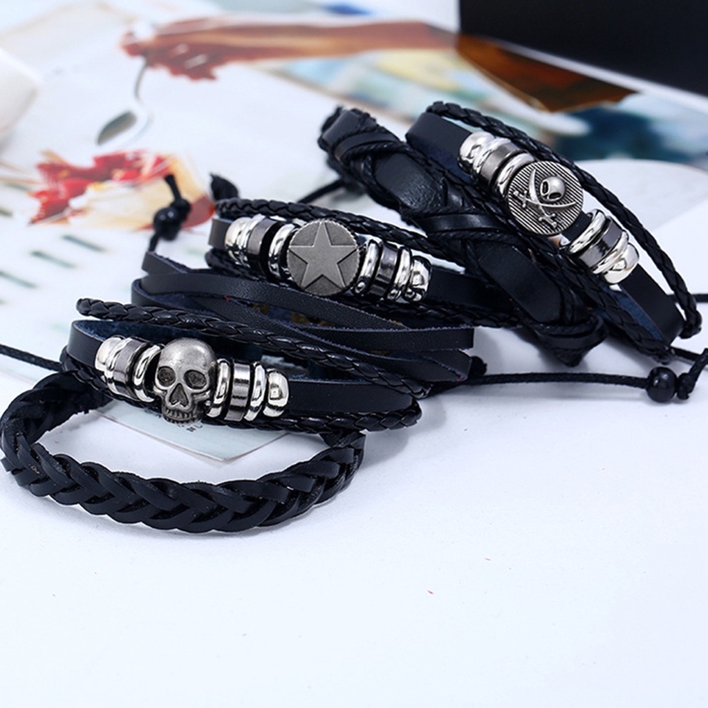 Hu Hu Hu Hu Hu Alat Bantu Pasang Kacamata♡ 6pcs Gelang Multilayer Bahan Kulit Imitasi Untuk Pesta