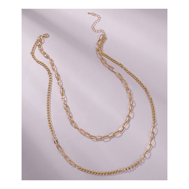 LRC Kalung Fashion Golden Thick Chain Alloy Stitching Multilayer Necklace K70640