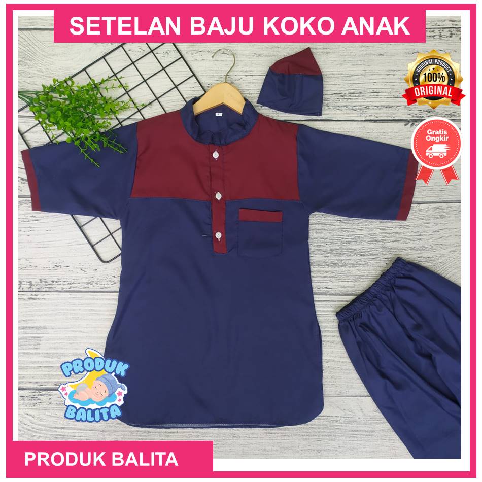 Setelan Baju Koko Muslim Anak Laki-laki Usia 2-6 Tahun Termurah