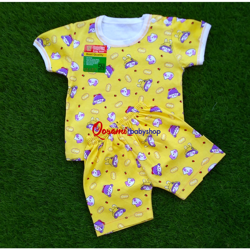 BABYFUN Setelan Pendek Cowok Bayi Newborn Motif Full Print SNI