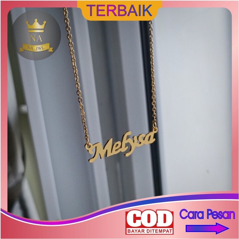 Kalung nama titanium anti karat lapis emas aksesoris fashion wanita cewek korea necklace putih