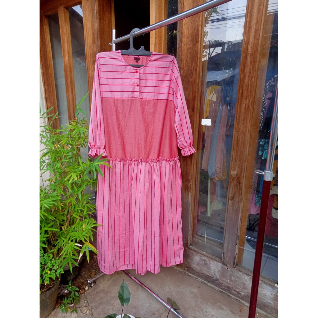 Gamis Katun salur kombinasi (Shasa 2006) dusty pink
