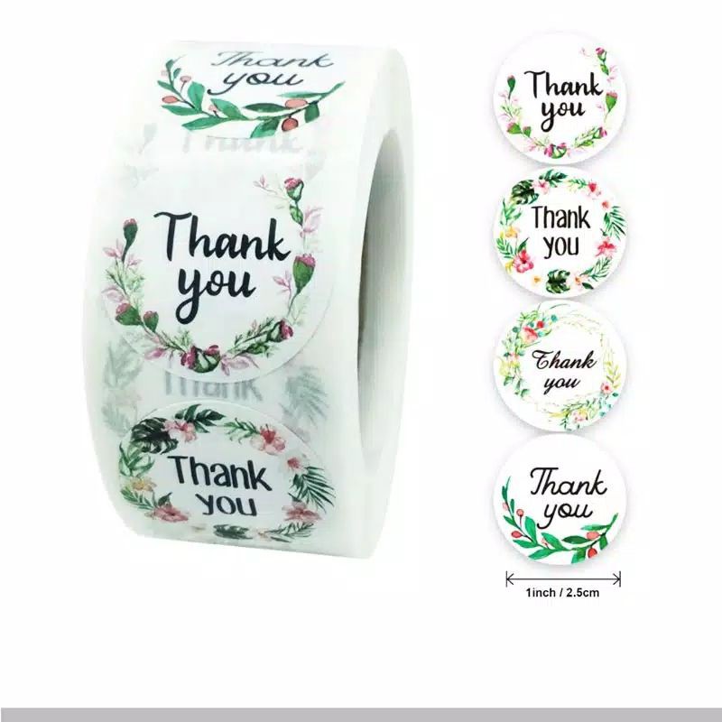 

1 roll 500pcs Thank you sticker stiker flower shabby label segel kemasan hiasan hampers paket dekorasi hiasan packing paket packaging dus box kotak kue toples cup puding nasi cookies kukis kue kering amplop
