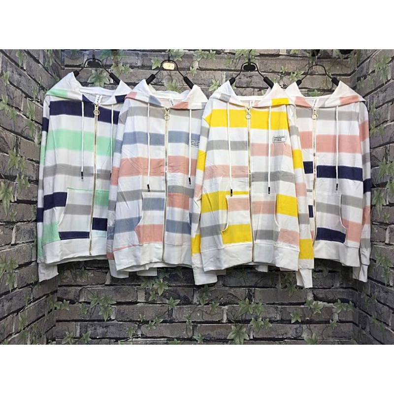 JAKET KAOS IMPORT WANITA MOTIF SALUR / JAKET HOODIE IMPORT FIT S- XL