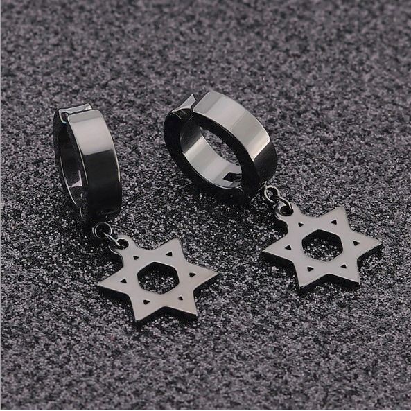 Anting Jepit Clip Tanpa Tindik Hitam Panjang Pria Wanita Earrings Titanium Steel