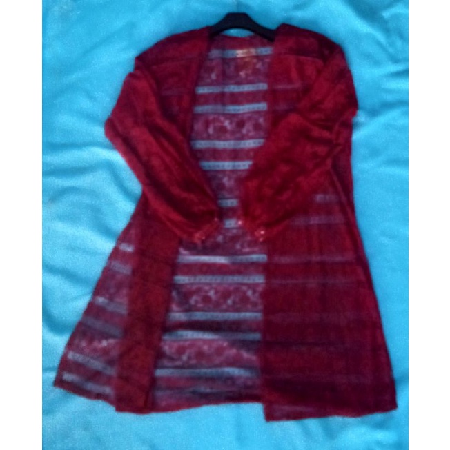 Cardigan Brokat Lengan Balon/Kardigan Burkat/Kardi Brukat/Outer Long Cardi-maroon