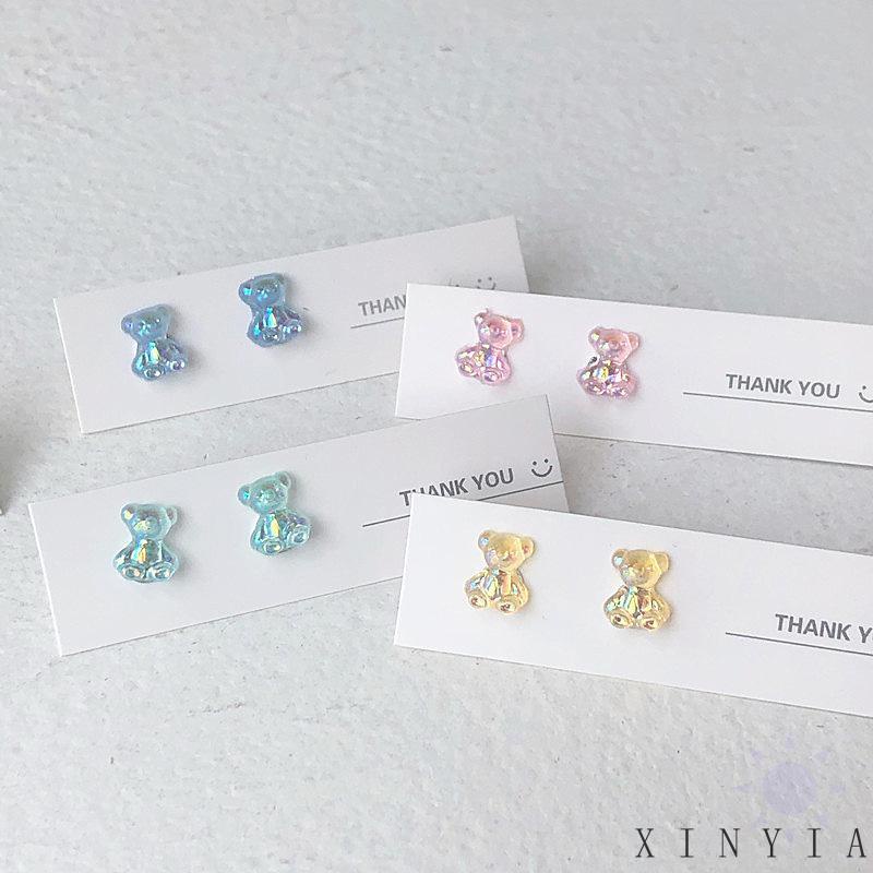 Anting Stud Mini Bentuk Beruang Warna-Warni Bahan Akrilik Untuk Wanita