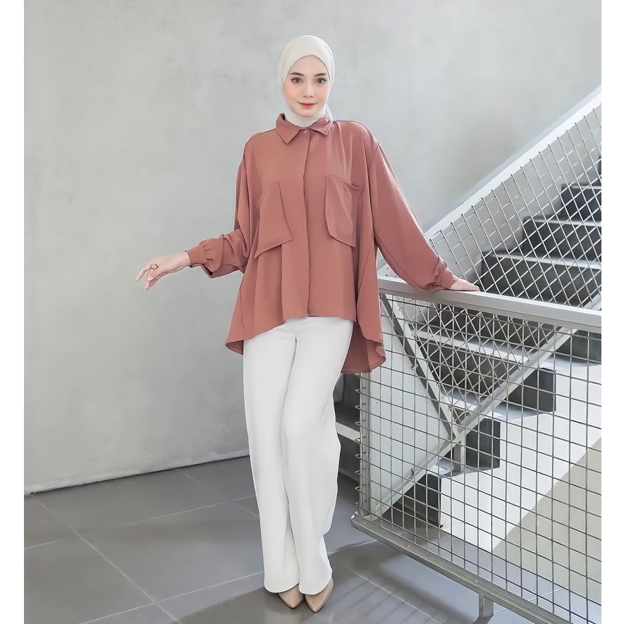 Baju BLOUSE KEMEJA DELIZA SHIRT OVERSIZED Korean Style Jumbo BUSUI Friendly Wanita Perempuan Katun R