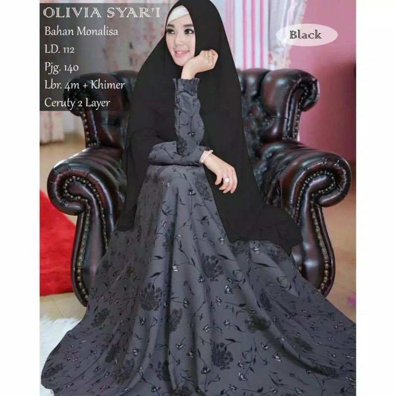 Olivia syarii  monalisa premium set khimar ceruty bebydoll 2 layer /gamis original monalisa dress murah grosir gamis