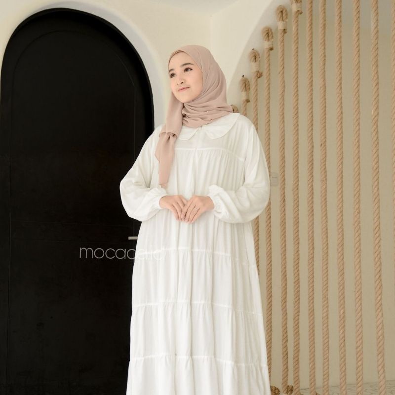 midi dress collar broken white kerah sleting busui friendly adem bahan rayon twill premium COSTUM