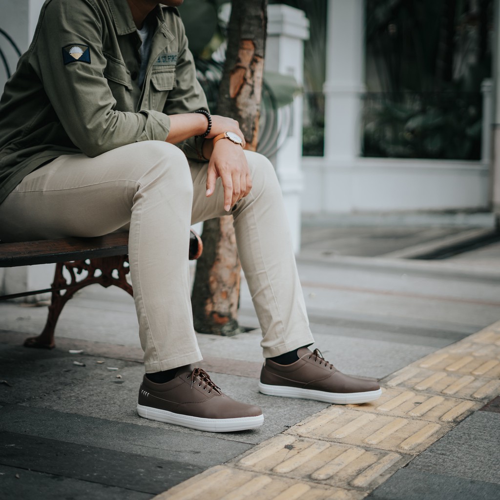 REGAL BROWN |FORIND x Headway| Sepatu Sneakers Santai Kasual Kerja Kuliah Klasik Pria/Cowok Ori Lace