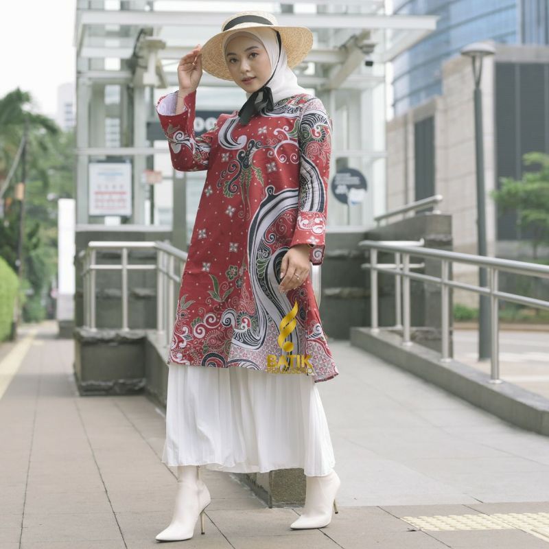 Atasan Baju Batik Wanita Tunik MOTIF ANA Atasan Baju Batik Wanita Lengan Panjang Original Prabuseno 