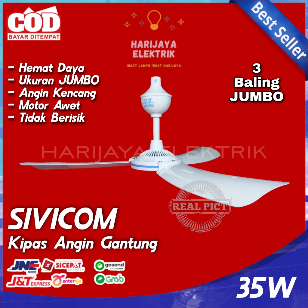 SIVICOM KIPAS ANGIN GANTUNG 35 WATT FC08-90 FAN PLAFON JUMBO 3 BALING