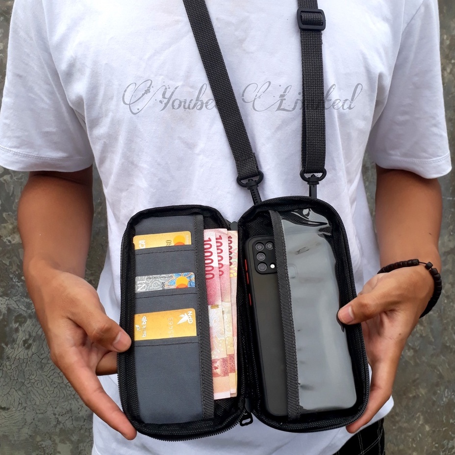 Rancis Jaya - Sako Hanging Wallet Hp Pria | Dompet Hp dan Kartu Unisex | Tas Selempang mini Hp Gantung Leher