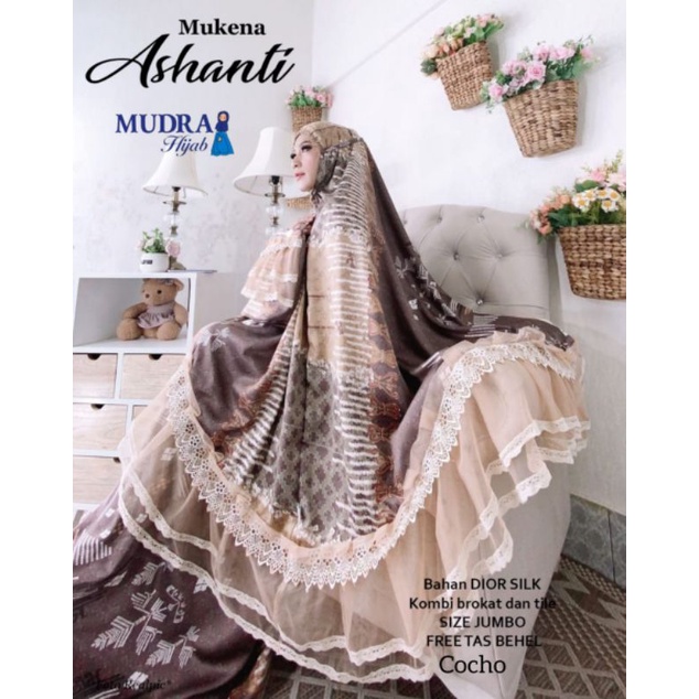 MUKENA ASYANTI BY MUDRA / MUKENAH DEWASA BERBAHAN DIOR SILK KOMBINASI BRUKLAT PREMIUM QUALITY / RUKU