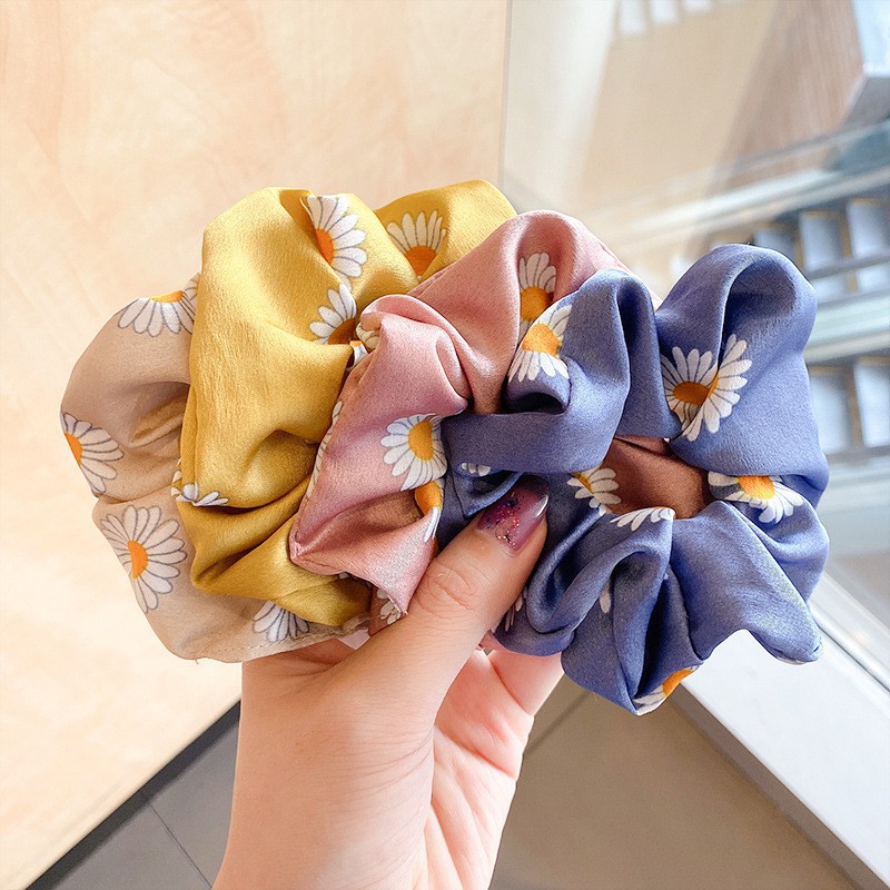 Ikat Rambut H165 Korea Fashion Motif Scrunchie Satin Bunga Tali Aksesoris Karet Korea TMALL88