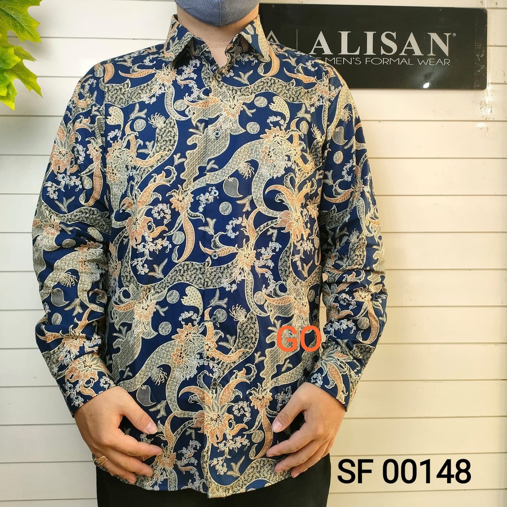 gof ALISAN KEMEJA Pakaian Pria Hem Kemeja Batik Kombinasi Lengan Panjang Original Bagus Full Print