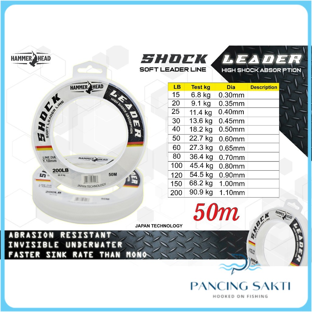 Senar Pancing HAMMERHEAD Shock Leader Senar Pancing Leader Kuat Anti Keriting Alat Pancing Murah