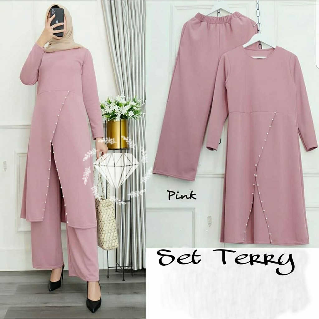 SET TERRY PEARLY MF / SETELAN LONG TUNIK MUTIARA TERRY