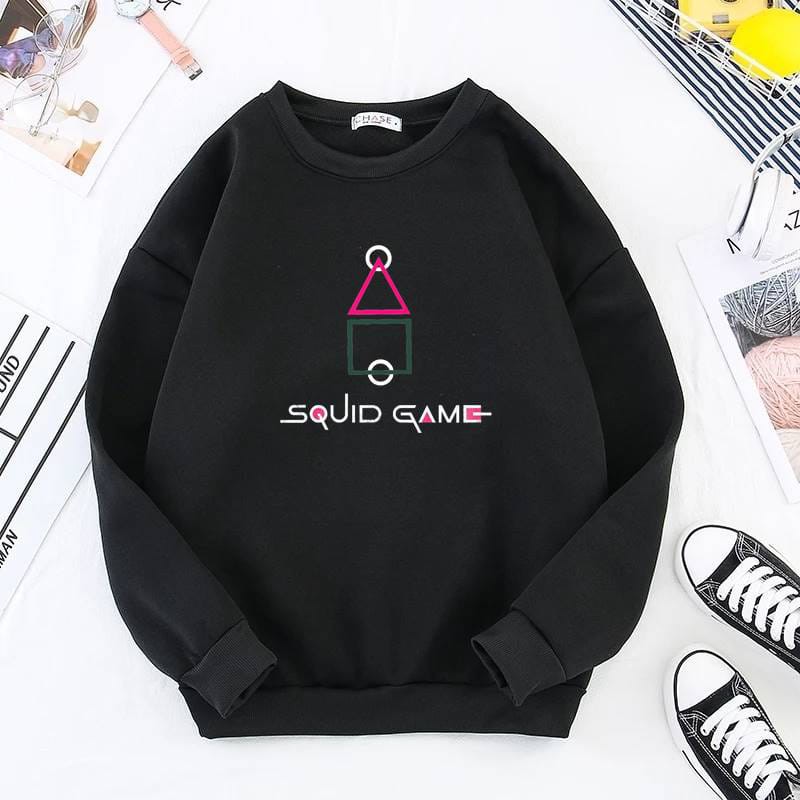 SWEATER CREWNECK UNISEX SQUID GAME FLEECE TEBAL HALUS PREMIUM TERBARU,