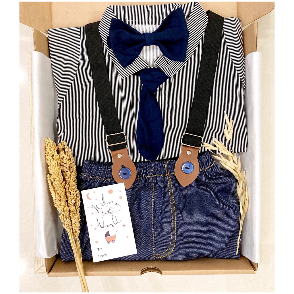 HAMPERS MINI DADDY (TANPA SEPAYU) Baju Jumper Dasi Suspender Celana Kemeja Giftset Kado Lahiran Hampers Anak Bayi Laki Cowok Lucu Terlaris Murah babeebabyshop