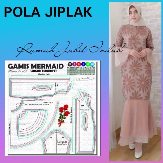 Pola Baju Pola Jahit Pola Gamis Mermaid Lengan Terompet Shopee Indonesia