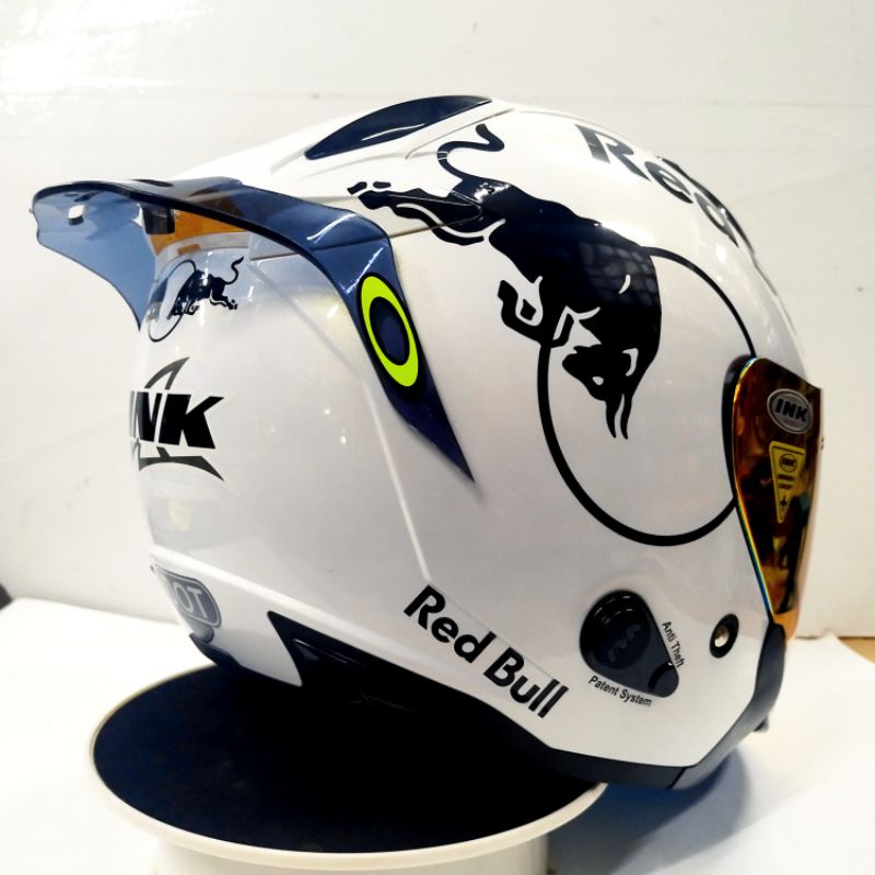 Helm INK METRO 2 solid White modif Paket Ganteng (White redbull)Helm original-4
