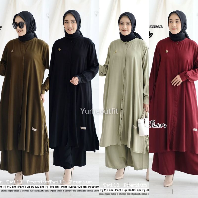 Hijab Sisters Zima One Set LD 110 Setelan Long Tunik Rayon Twill Premium SetCel Busui Friendly