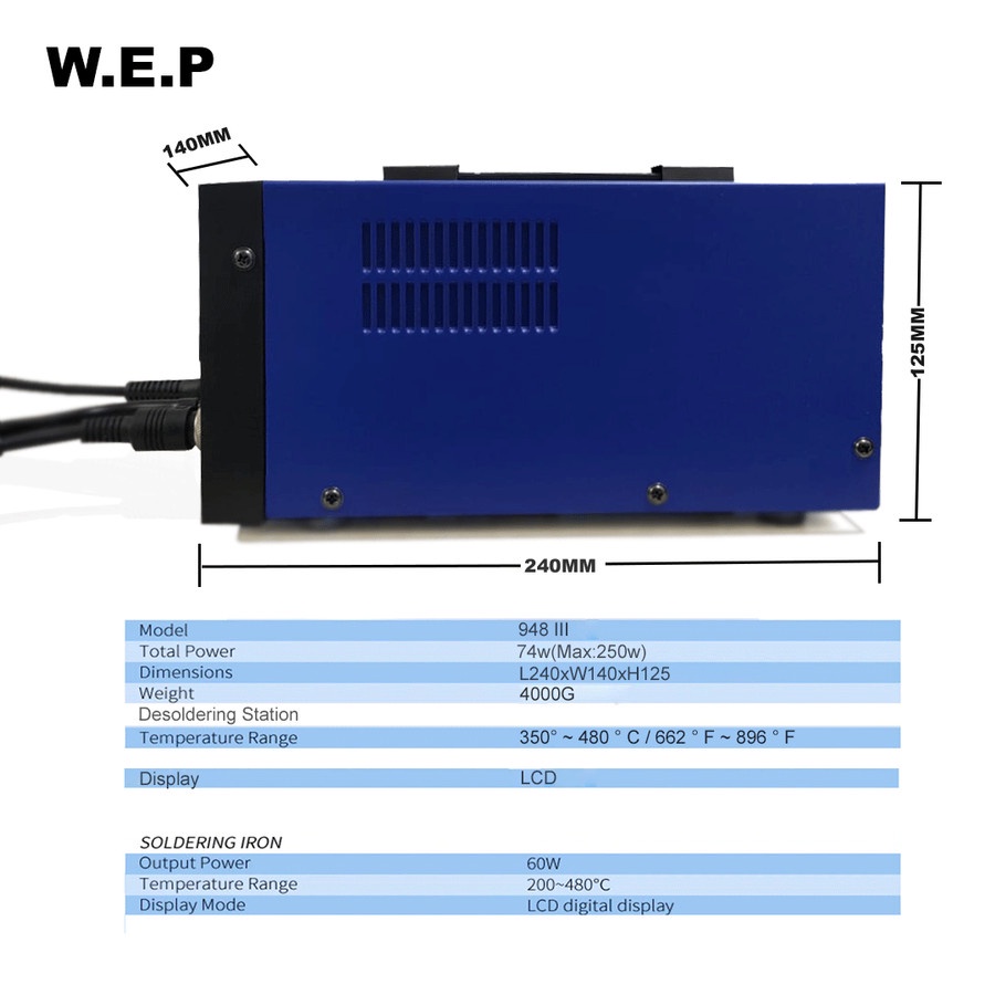 WEP 948 III 2 in 1 Desoldering Digital And Soldering Station 200c-480c