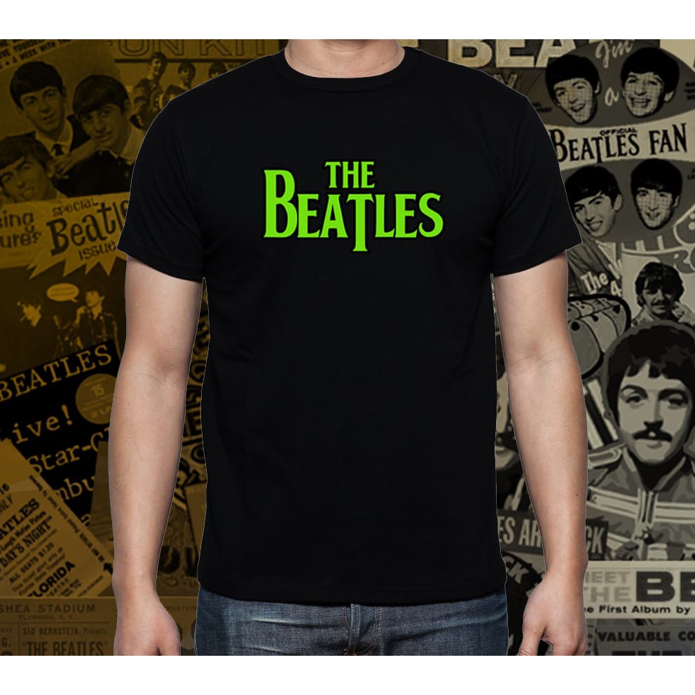 Kaos Pria Atasan The Beatles Glow In The Dark Baju Band Musik Dewasa Tshirt Rhymes Import